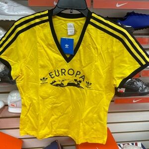 adidas Yellow and Black Europa Racing V‑Neck Tee Original Throw Back 1990